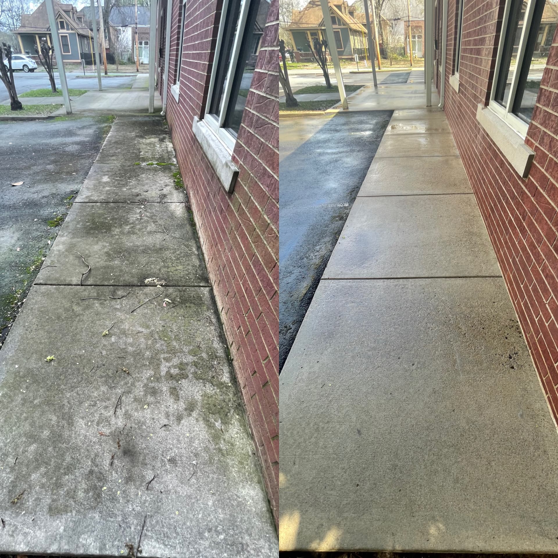 Before and after commercial walkway cleaning in North Little Rock, Arkansas