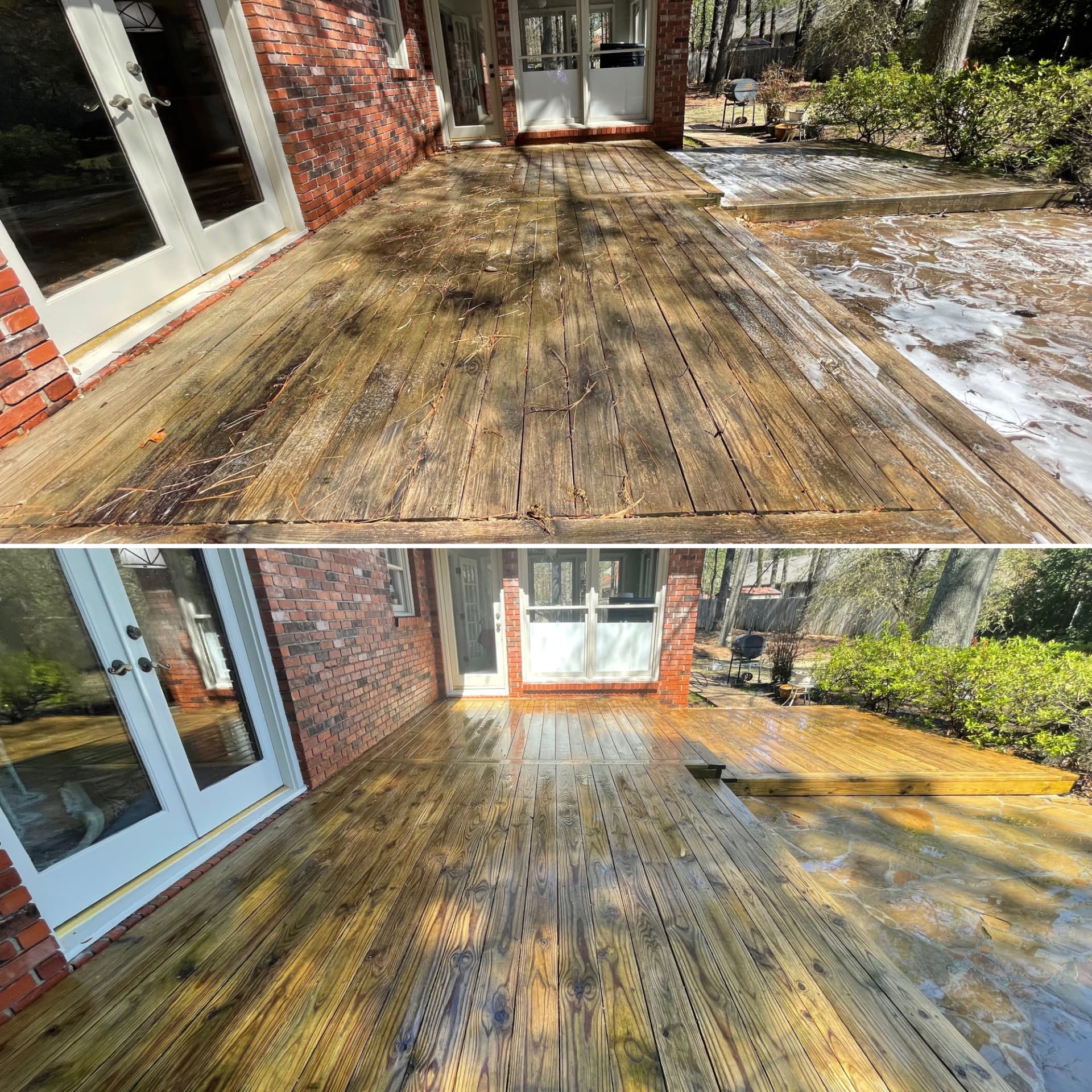 Before and after wood deck washing in Sherwood, Arkansas