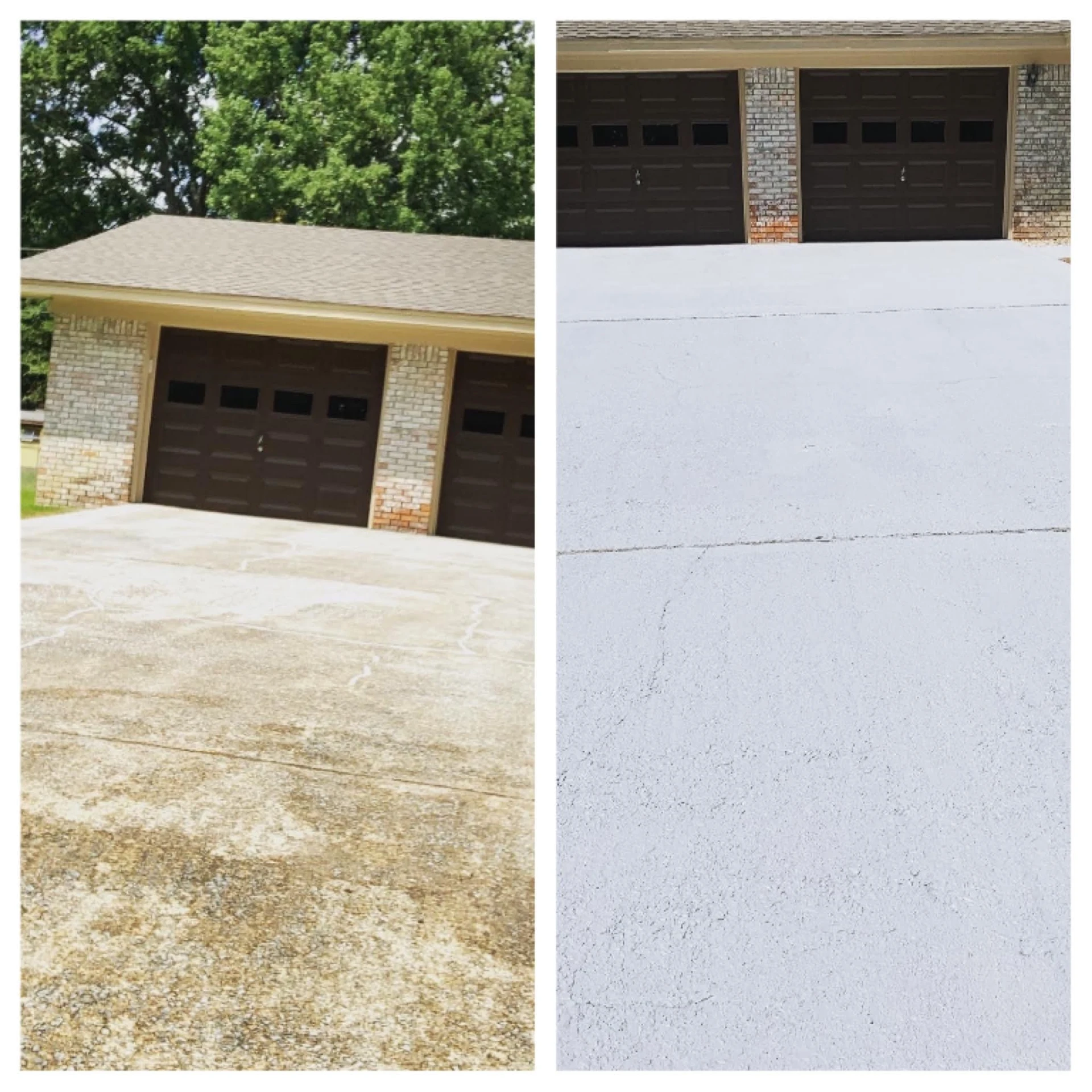 Before and after garage door painting and driveway coating in Conway, Arkansas